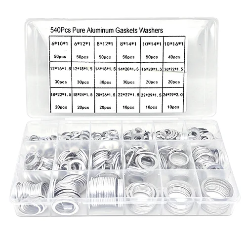 Arandela plana de aluminio de 540 piezas, junta de aplastamiento de tapón de drenaje de aceite automotriz, anillos de sellado de aluminio M6 M8 M10 M12 M14 M16 M18 M22 M24