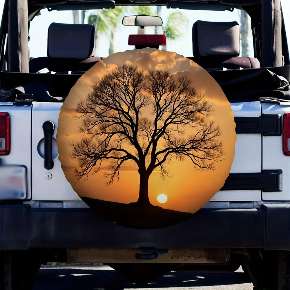 

Sunset Tree Spare Tire Cover Durable Polyester Universal Fit Waterproof Outdoor Auto Accessory