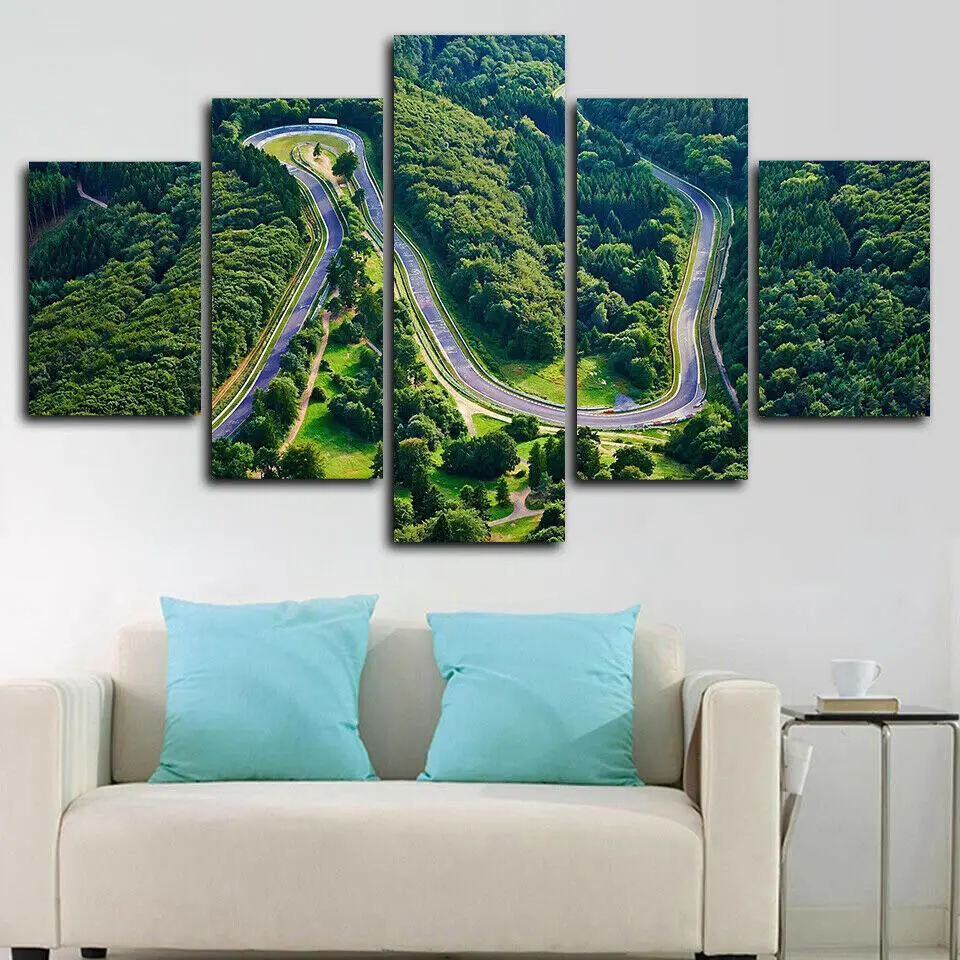 No Frame Canvas 5Pieces Nurburgring Track Circuit Rally Wall Art Poster Pictures Paintings Home Decorations Room Decor