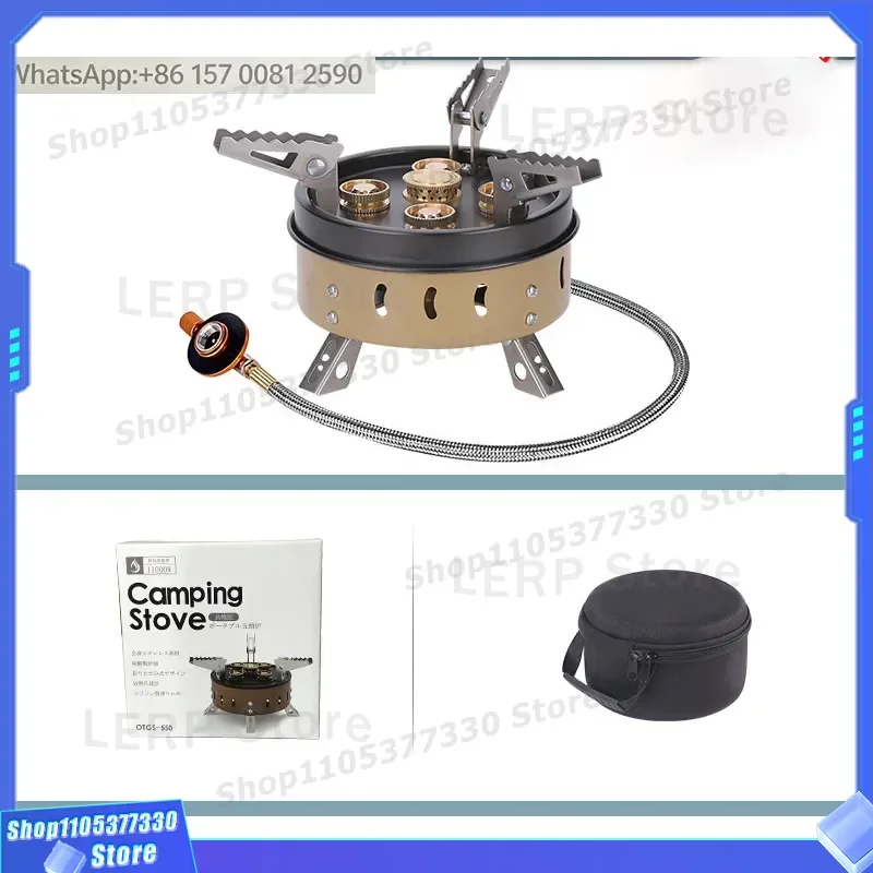 High-Power 5 Head Steel Camping Stove Portable BBQ Cookware Super Windproof Outdoor Foldable Gasstove