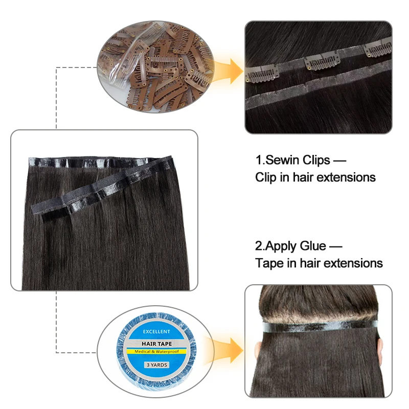 Nastro in trama Estensioni dei capelli Capelli umani PU Nastro di trama lunga nelle estensioni dei capelli Capelli umani veri Setosi Facile da usare Remy 12-20 pollici