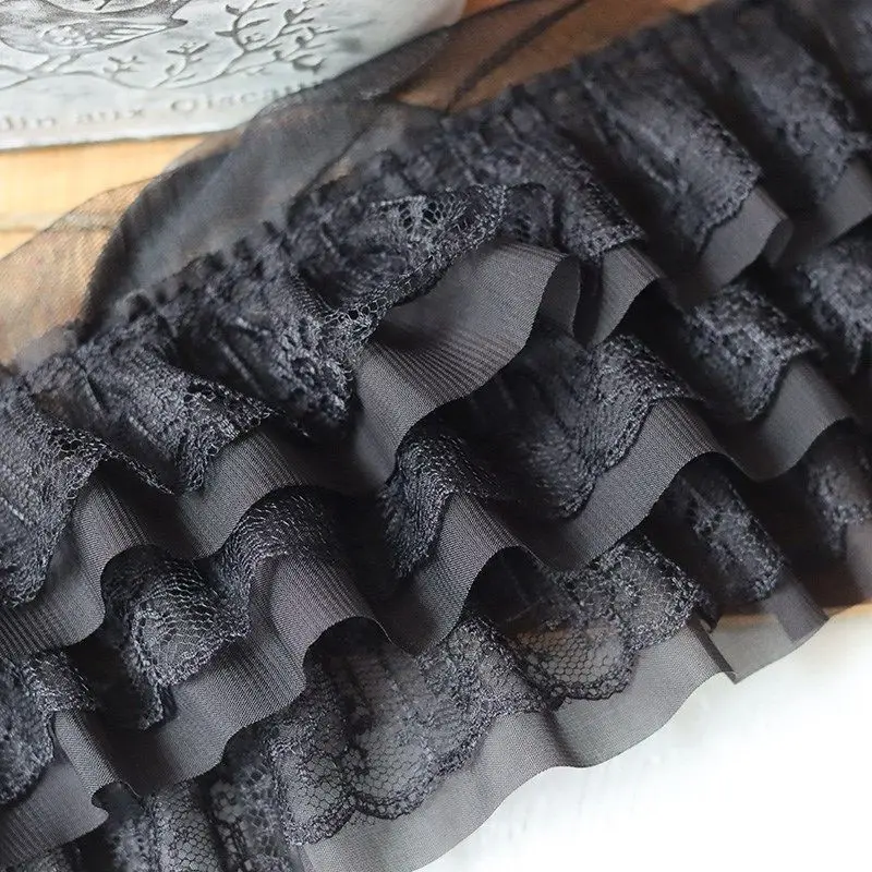 

5yards 3Layers Chiffon Pleated Fabric Lace 3D Mesh Ruffle Trim DIY Wedding Dress Doll Clothes Collar Sewing Decor Accessories