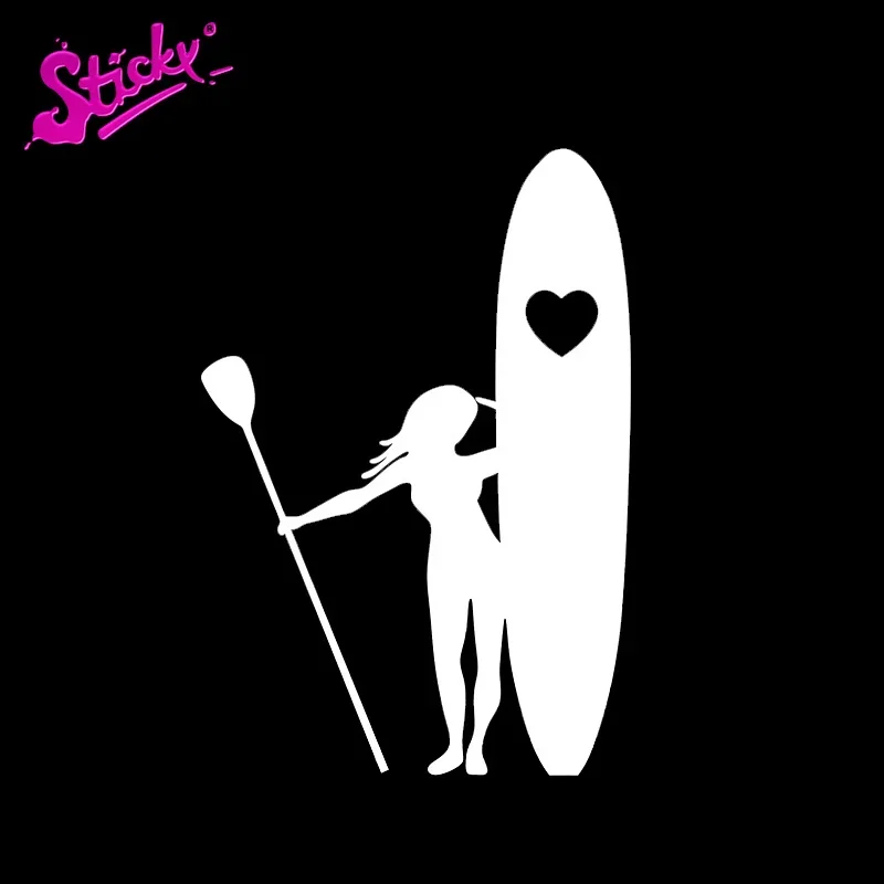 

Girl Stand Up Paddle Boarding Heart Love SUP- Vinyl Car Stickers for Helmet Hard Laptop Store Window Wall Sticker