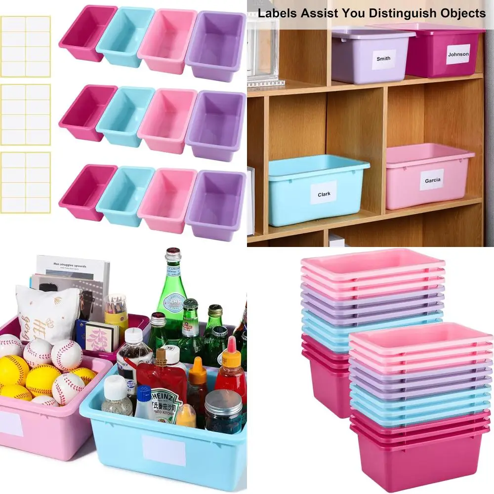 

Classroom Storage Bins Set of 24, Plastic Cubby Organizers for Kids Toys, 120 Labels Included, Suitable for School, Library, Off