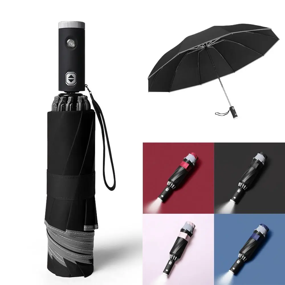 

Fashion With LED Flashlight Fully Automatic Umbrella UV Sunshade Wind Resistance Sun Protection Umbrella Rainproof Rain Umbrella