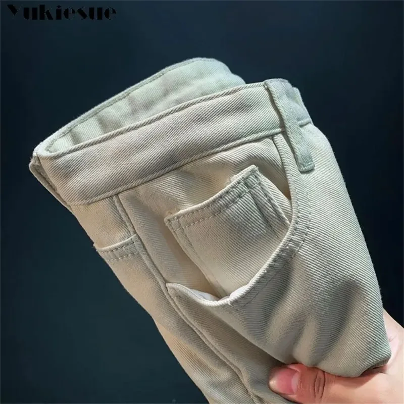 2025 겨울 신상 여성 레저 패션 청바지 플러스 벨벳 하이웨이스트 스트레치 슬리밍 빈티지 두꺼운 따뜻한 스트레이트 팬츠