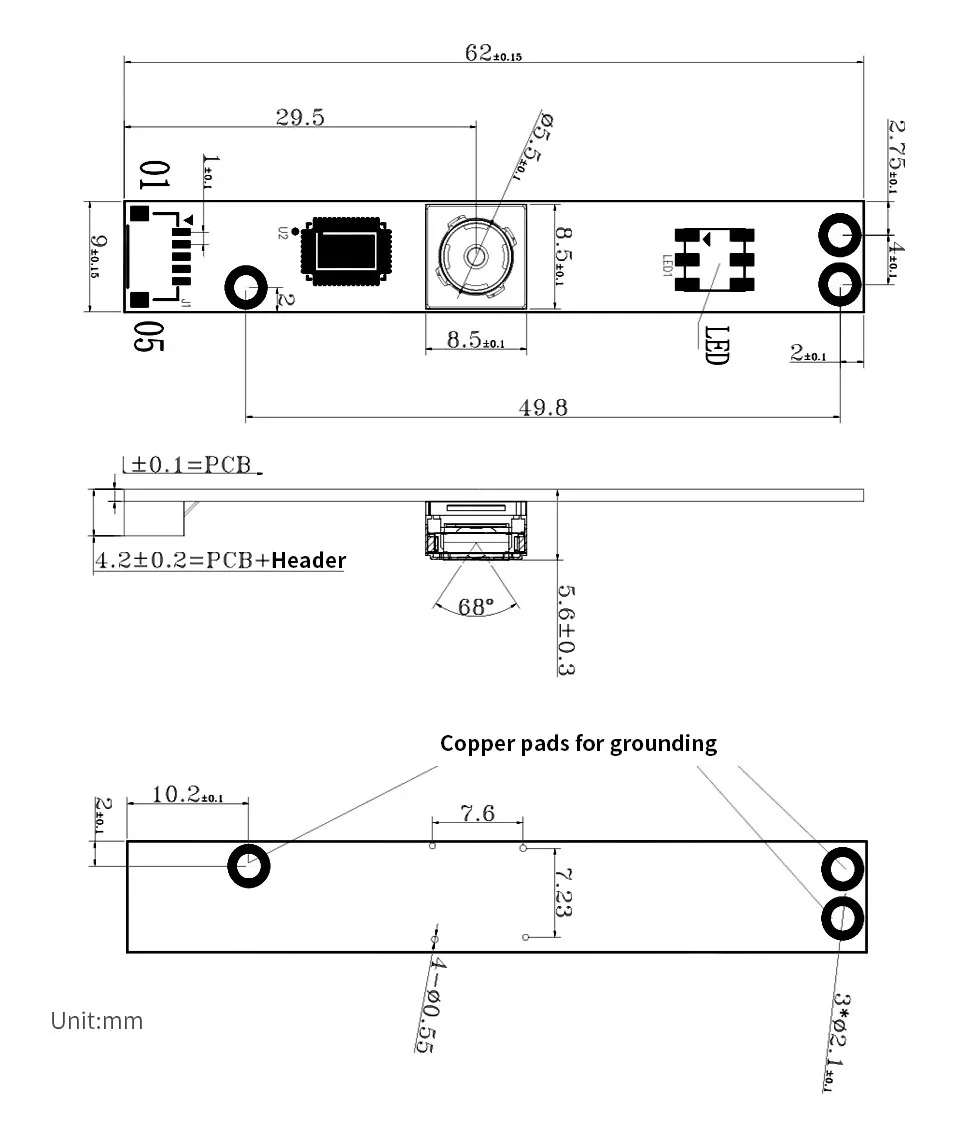 Câmera USB OV5640 5MP, gravação de vídeo 1080P, versão com foco automático e foco fixo para escolher, sensor OV5640, porta USB, 68 °   FOV