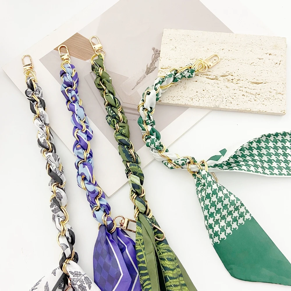 Scarf Weaved Chain Strap Handbag Decorate Belt Short Handle for DIY Wallet Mini Bag Colorful  Hanging Handles