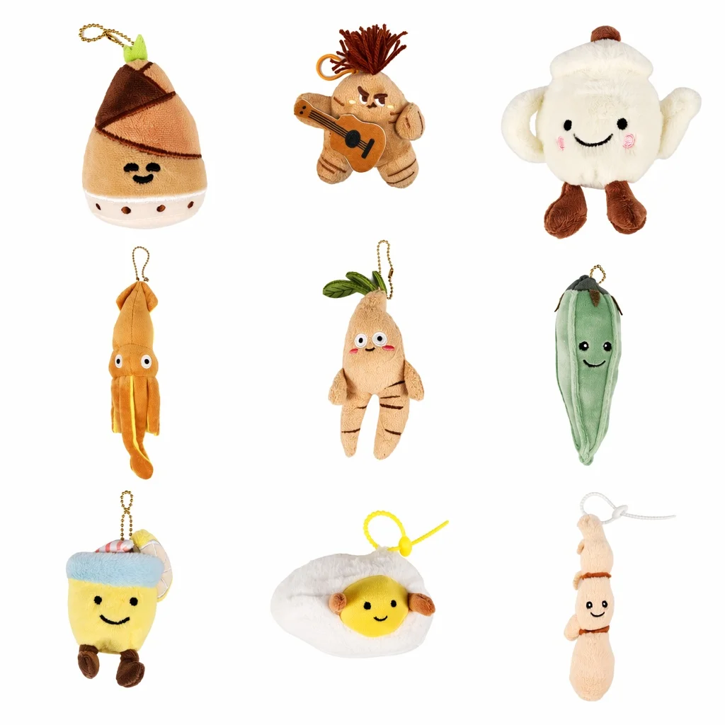 Cartoon Food Vegetable Plush Keychain, Bamboo Shoot Squid Okra Doll Bag Charms Cute Decor Presents for Children