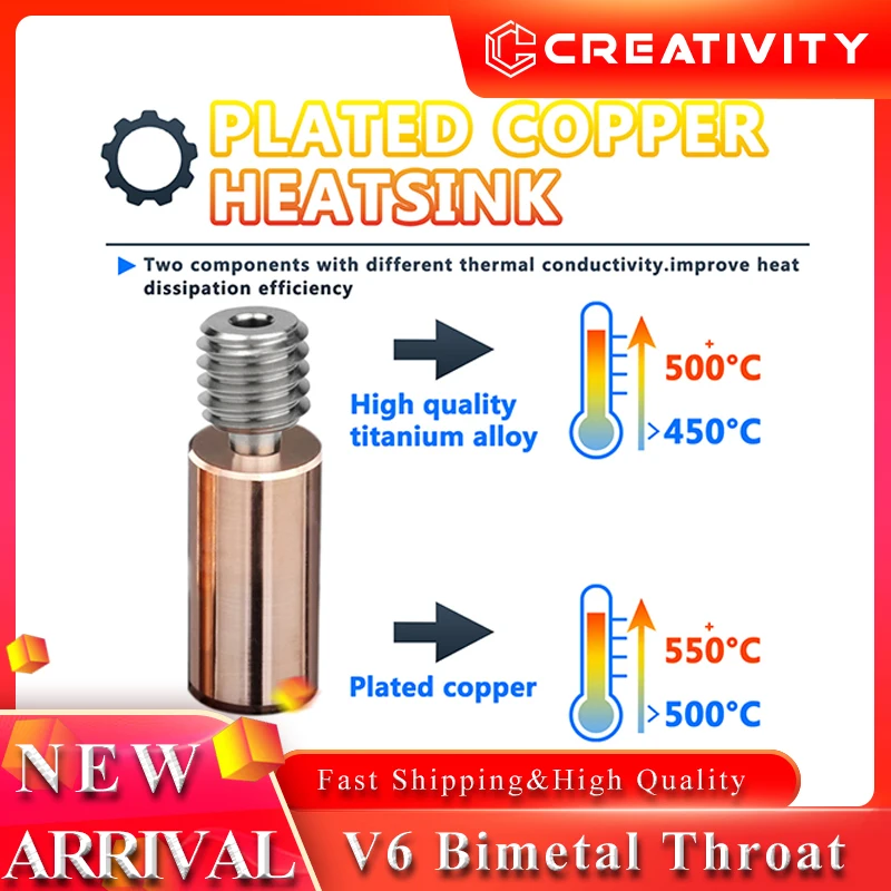 V6 Bimetal Heatbreak Copper Titanium Upgrade Throat For Artillery Sidewinder X1 X2/Genius ,Pro volcano PT100 Heatsink Connector