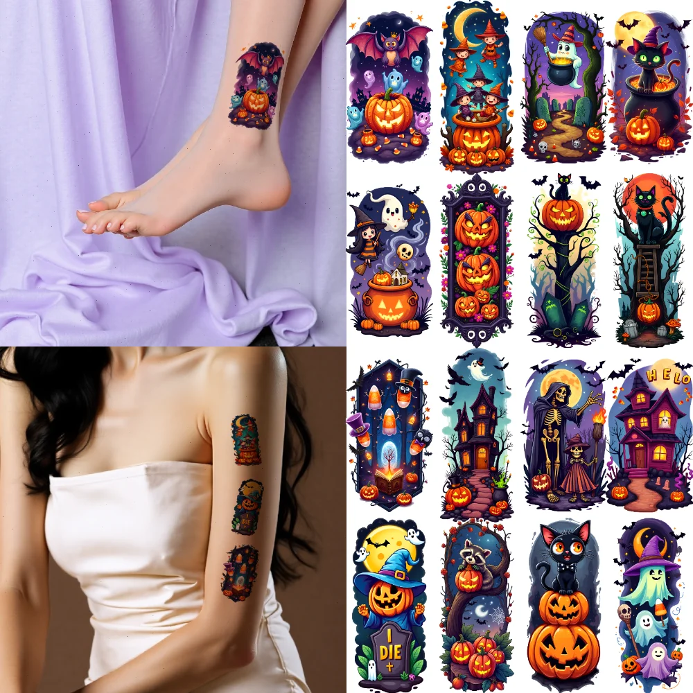 

9pcs Temporary Tattoo Halloween Stickers Halloween Pumpkin Patterns Temporary Tattoo Stickers For Shoulders