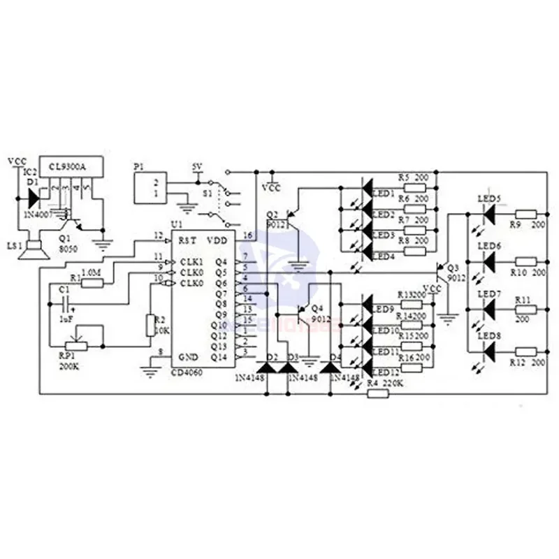 diymore CD4060 SMD Music LED Light DIY Kit Electronic Component Experimental Teaching Module