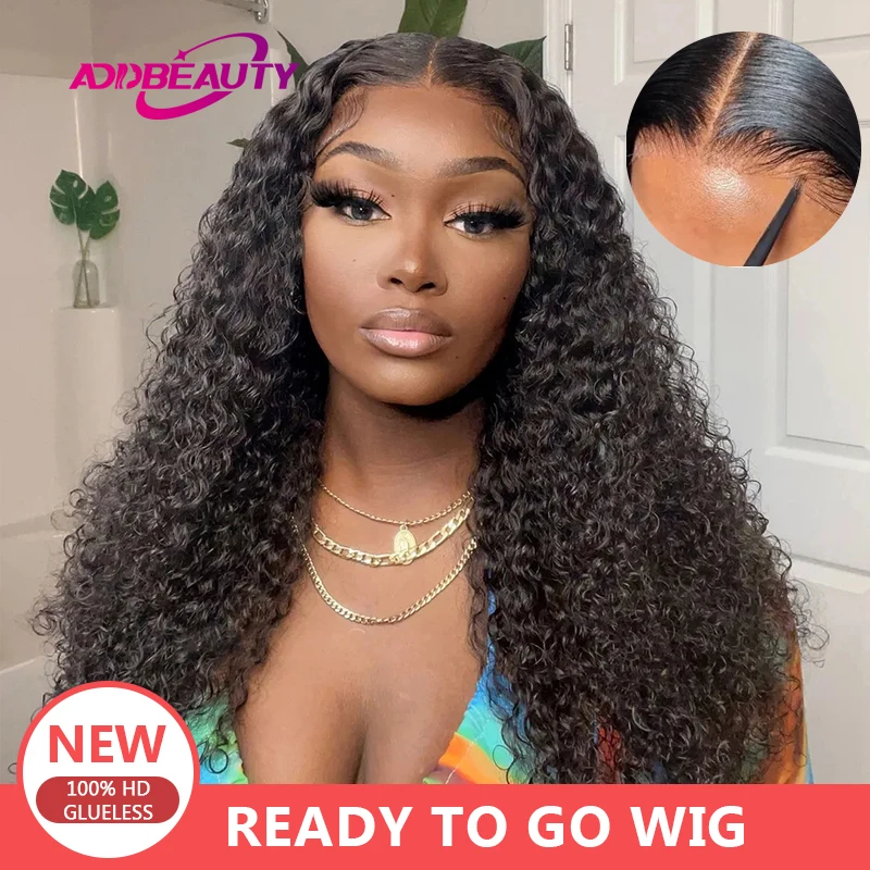 Deep Wave Lace Frontal Wigs Human Hair for Black Women Glueless Wig Precut 4x4 HD Lace Closure Wig Ready And Go Natural Hairline