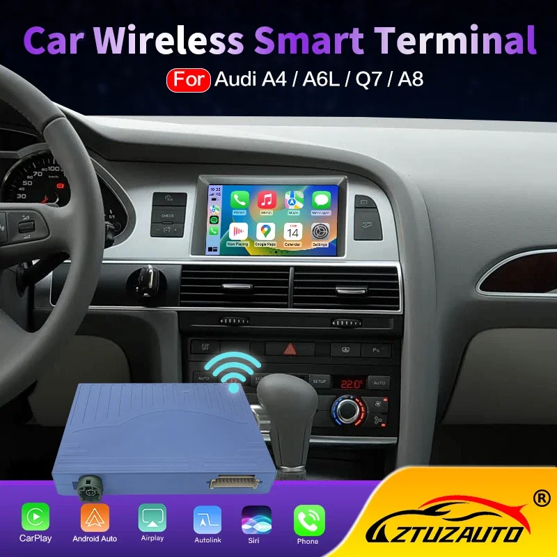 Беспроводная коробка CarPlay Android Auto Box для Audi A4/A6L/Q7/A8 2005-2009 MMI2G High с функциями зеркальных звеньев AirPlay, камера заднего вида