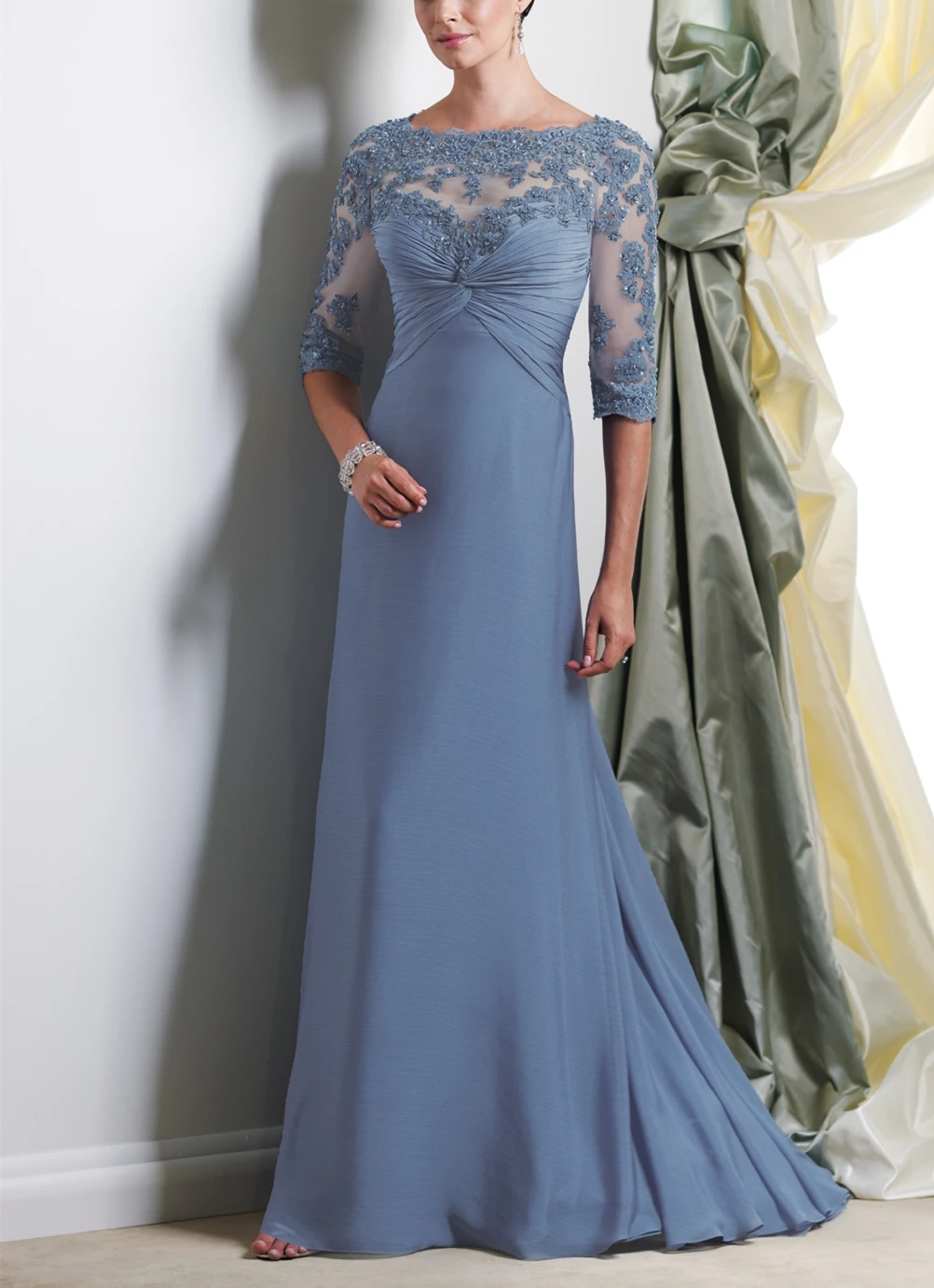 

Prom Evening Gowns Elegant Mother's Dresses 2024 Wedding Party Dress Plus Size Blue Half Sleeves Celebrity Customrobes de soirée