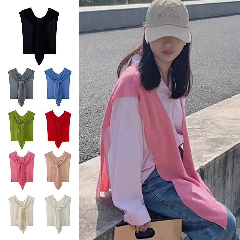 

Модная разноцветная вязаная шаль-накидка, многофункциональная верхняя одежда, удлиняющая и расширяющая форму, с имитацией воротника, для девушек и женщин