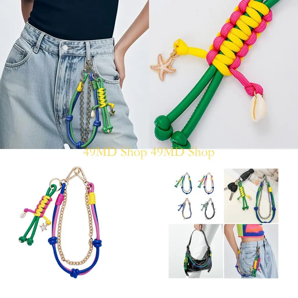 

49MD Multi Purpose Jeans And PU Rope Keychain Bag Charm Decorative Hanging Ornament Bags Accessories For Everyday Use