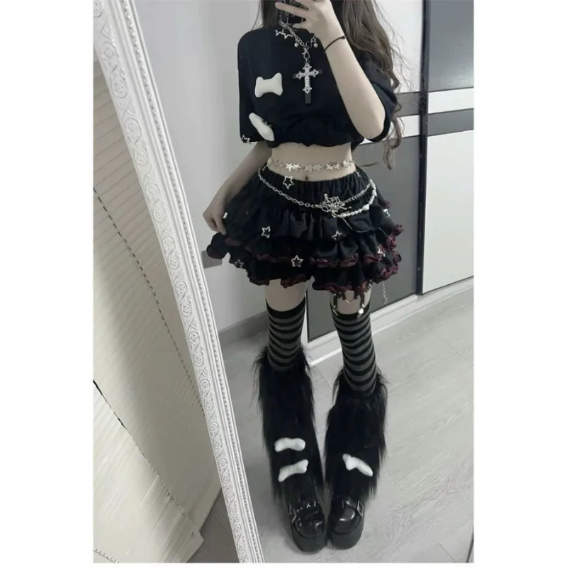 Spring Summer 2024 Japanese Lolita Mini Skirt Y2k Gothic Subculture Cool Cake Skirt Female Black Y2k Grunge Punk Short Skirts