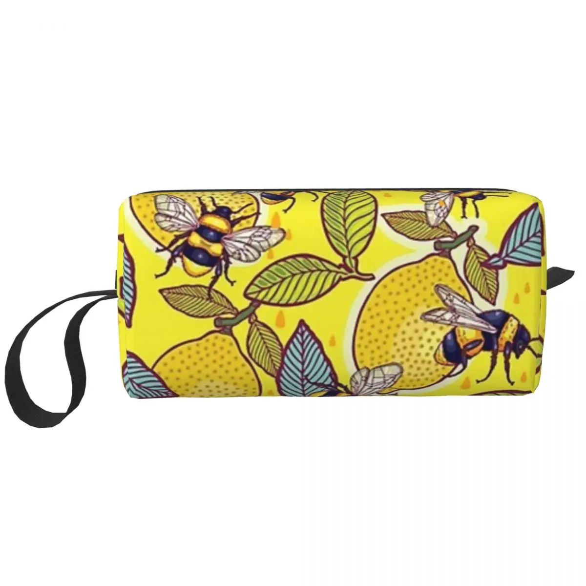 Yellow Lemon And Bee Garden Makeup Bag Cosmetic Organizer Toiletry Cosmetic Bag for Women Beauty Travel Pencil Case