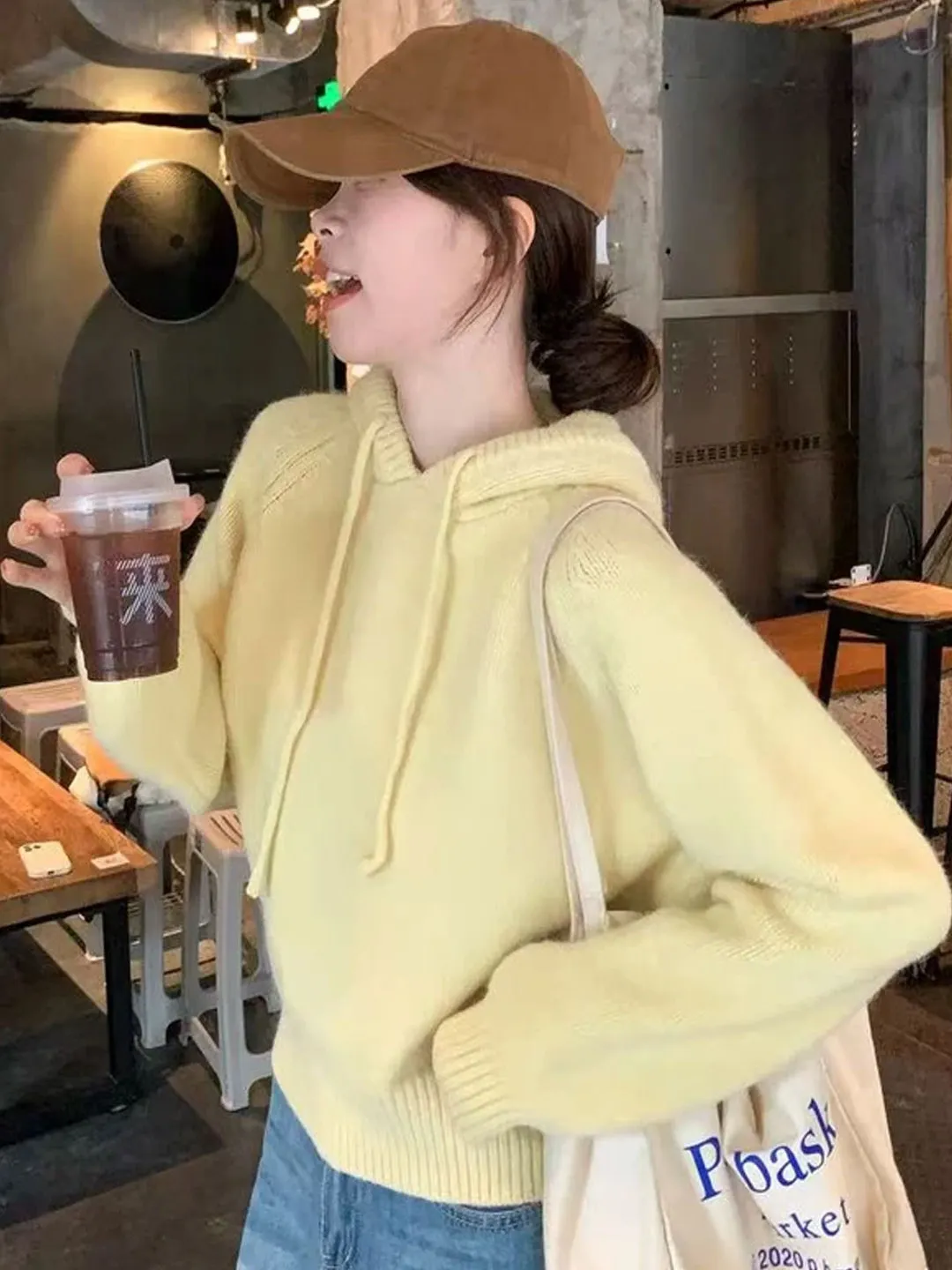 

Loose Fit Yellow Hoodie Sweater Women's Autumn Winter Lazy Style Knitted Top Comfortable Casual High Quality Female Clothing