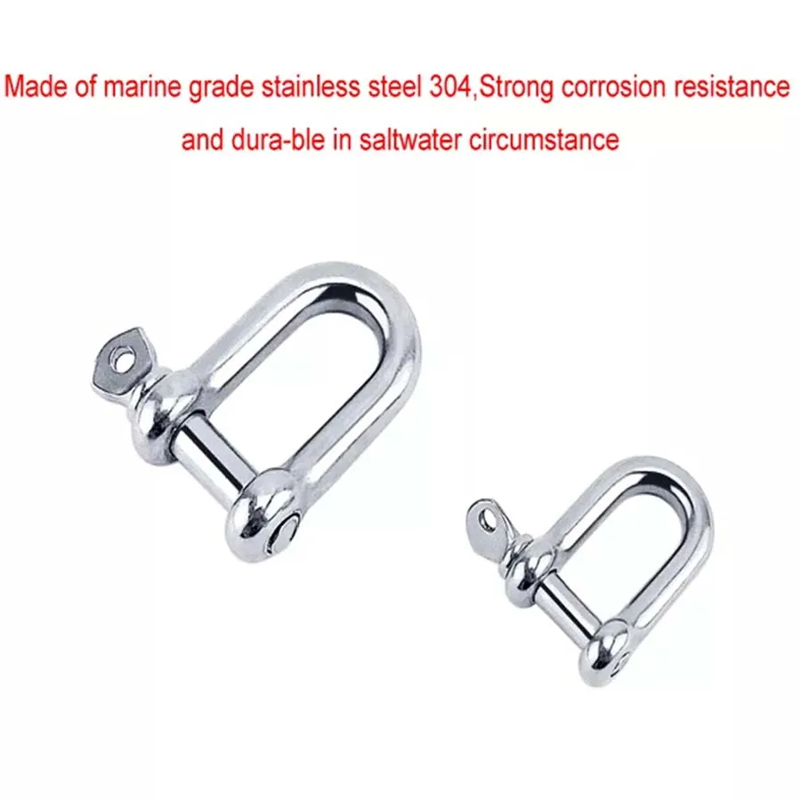 4PcStainless Steel 316 Staples Carabiner D Bow Shackle Clasp For Key Ring Keychain Hook Screw Joint Connector Buckle Boat Marine