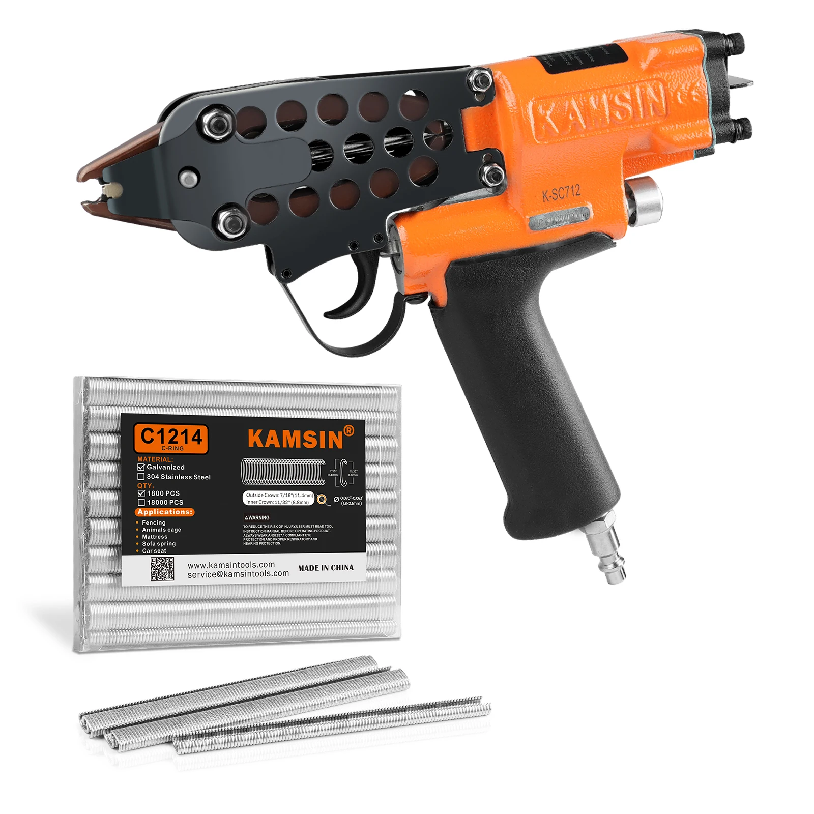 

K-SC712 Pneumatic Hog Ring Gun with 1800PCS nail 11/32" Inner Crown Air Power Hog Ring Plier, 1.7-2.05mm Gun Hog Ring Staple Gun