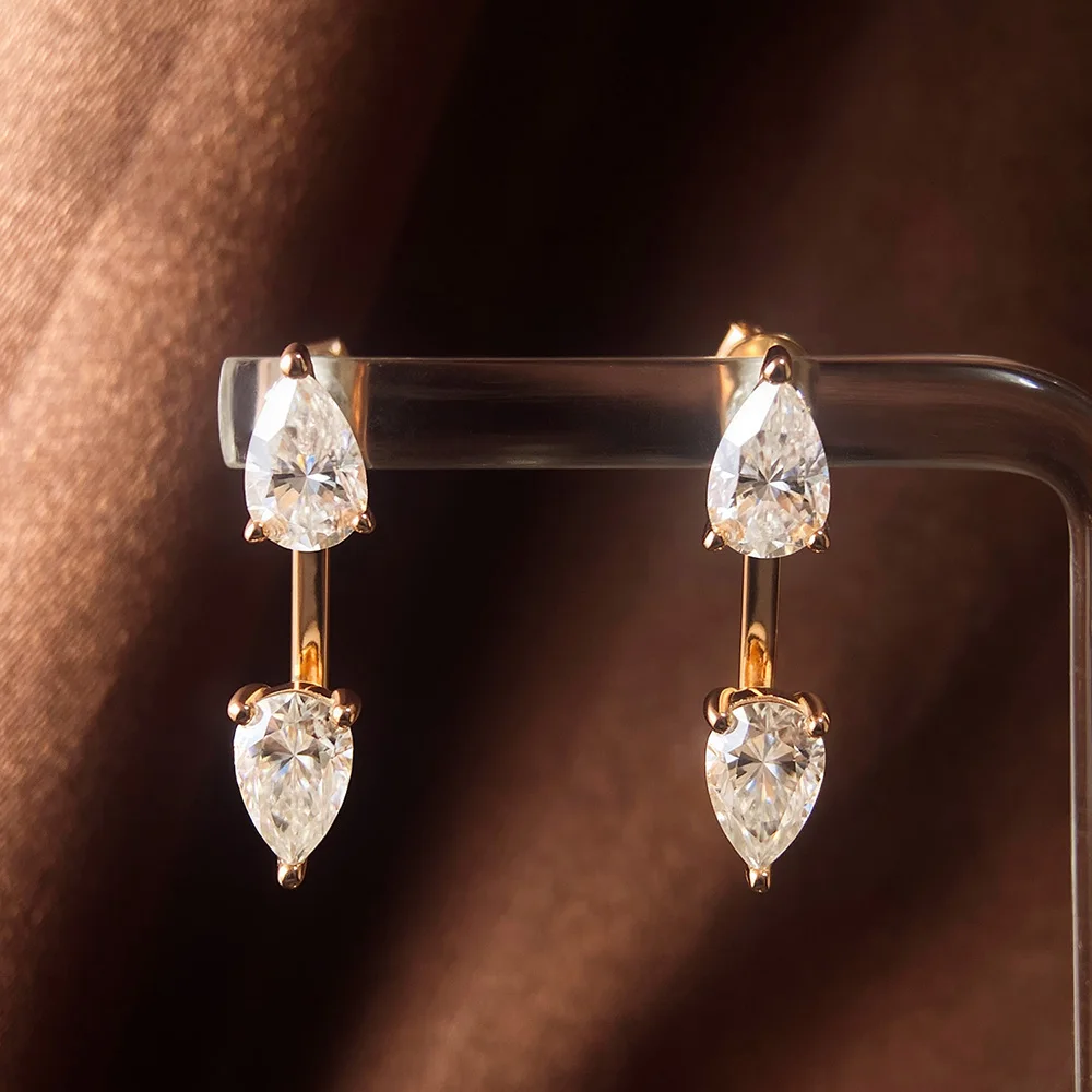 TBCYD Double-sided Stud Earrings 925 Silver Front and Back Ear Waterdrop Earrings Fashion Women's Moissanite Earrings Gift