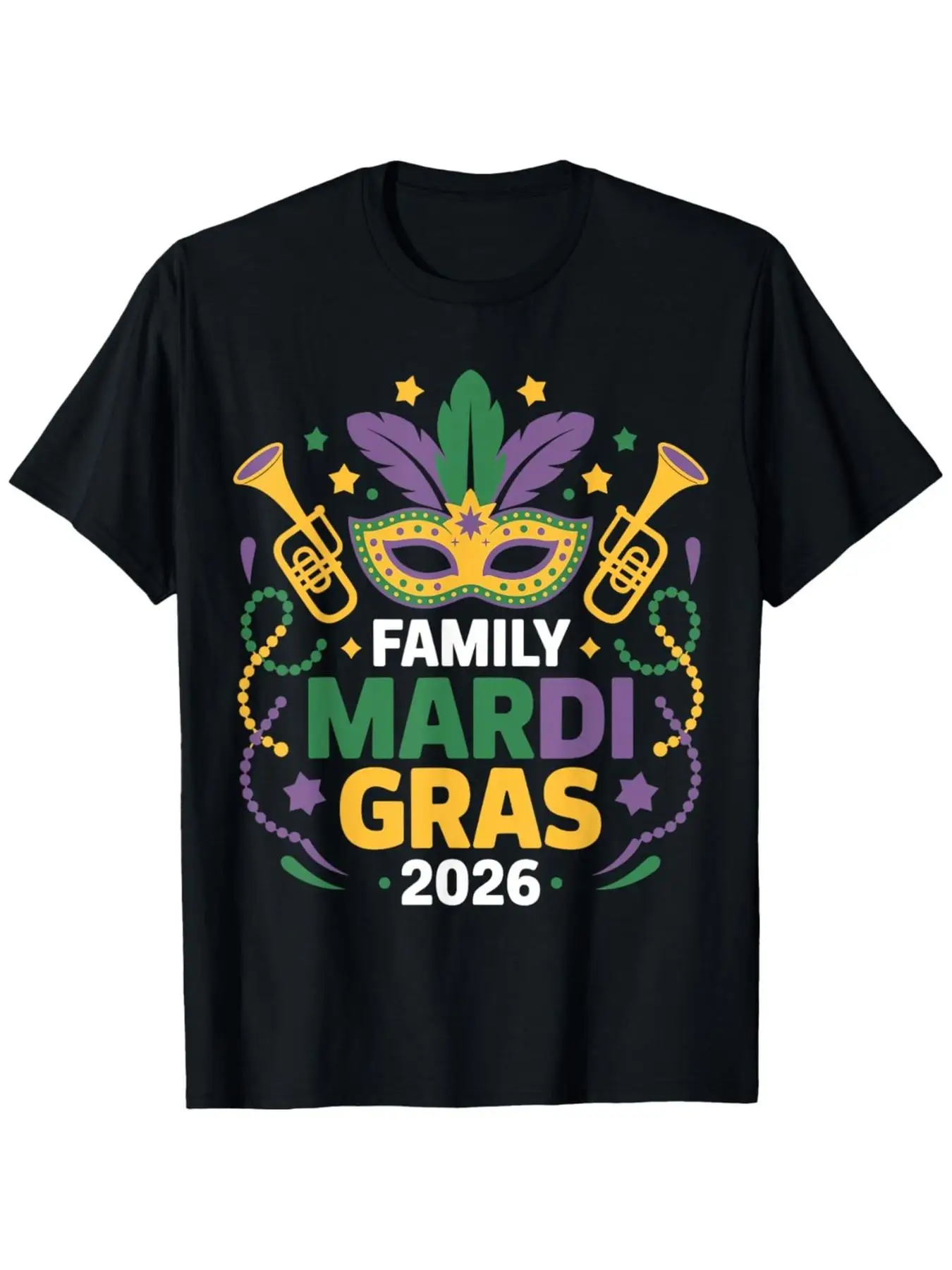 Family Mardi Gras 2026 Carnival Cruise Orleans Mask Trumpet T-Shirt | Comfort Fit Men'S Tee, Crew Neck, Ultra Soft, Breathable,