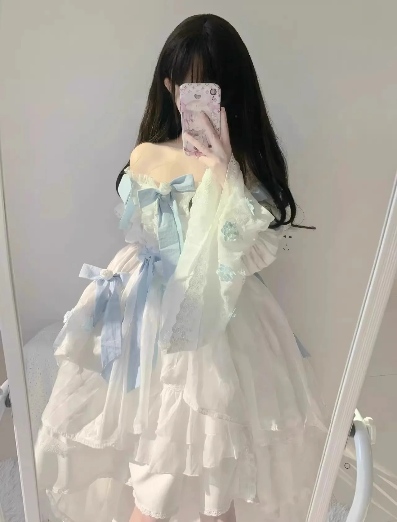 White Jacquard Lolita Dress Cute Bow Heavy Industry Escape Daily