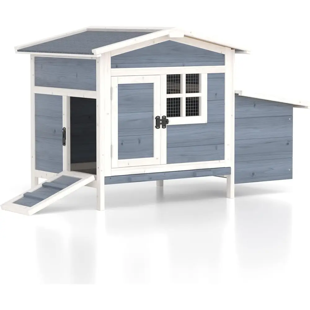 

Grey Outdoor Chicken Coop with Run, Rabbit Hutch, and Nesting Box for Small Animals