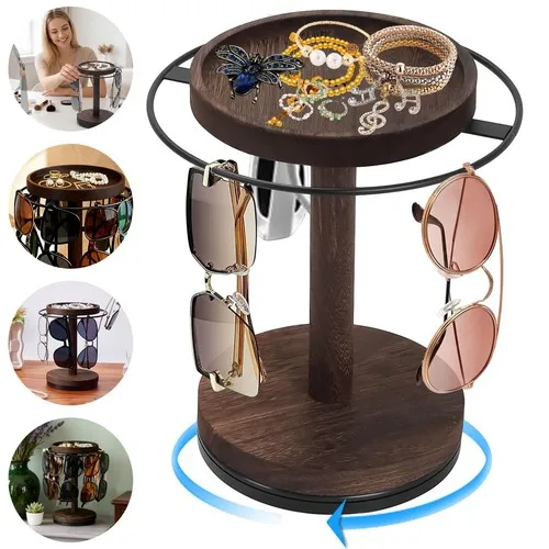 Runder Massivholz-Brillenständer mit Mehrfachfächern, Sonnenbrillen-Organizer, Robuster Holz-Brillenhalter für Kommode, Schlafzimmer und Optikgeschäft