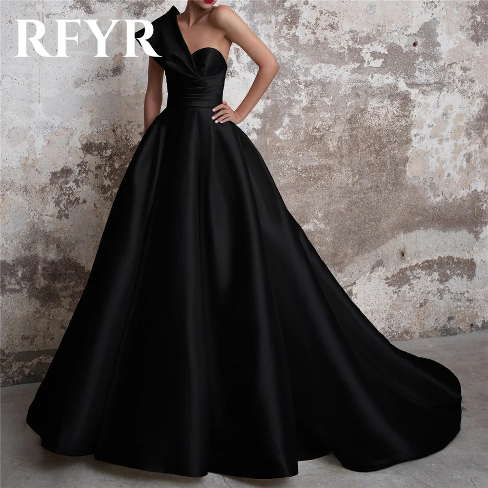 RFYR One Shoulder A Line Evening Dress Black Long Party Dress Night Dresses Stain Celebrity Dress vestidos de fiesta Customized