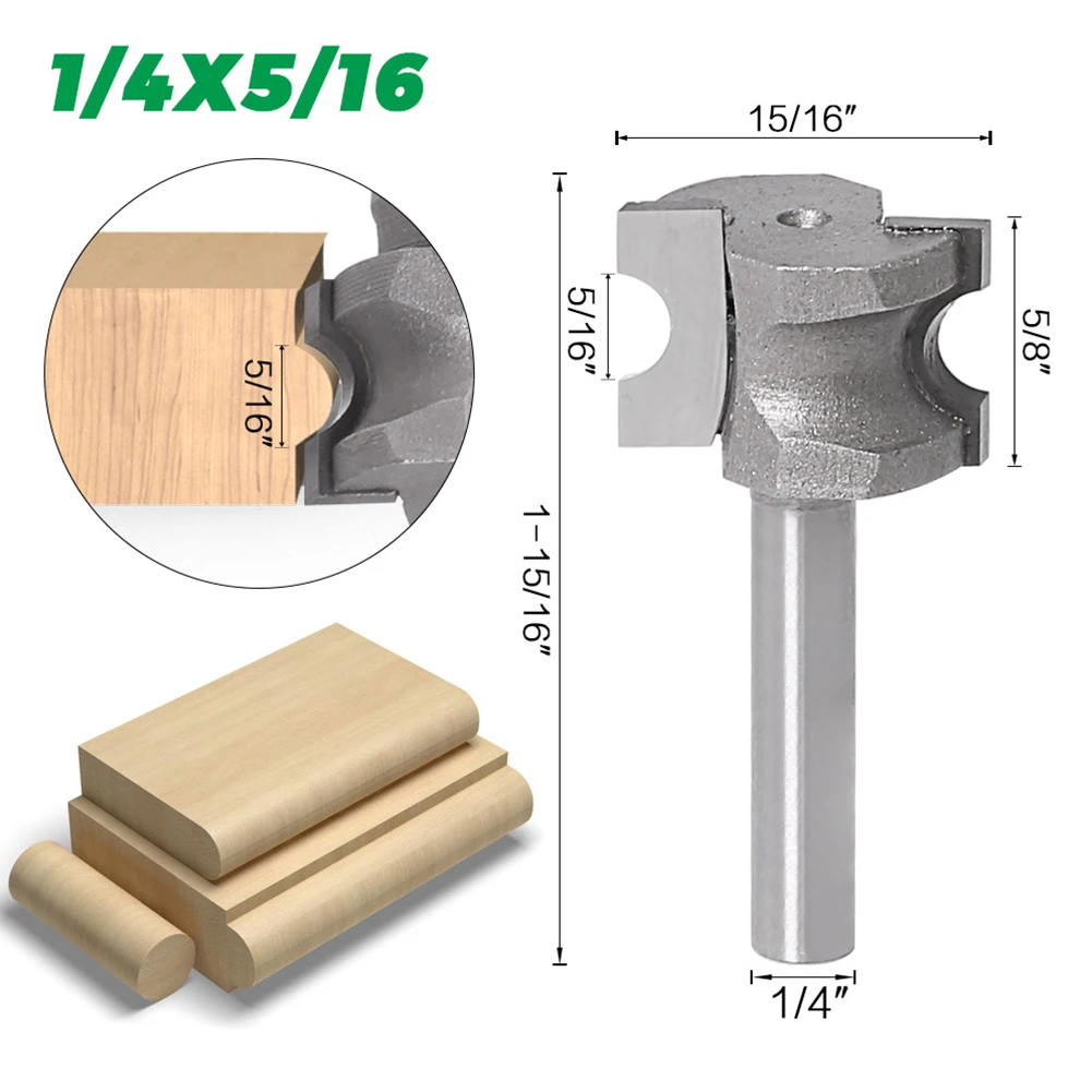 6.35mm Shank Wood Milling Cutter for Half Round Edge Finishing on Tables Shelves Doors Flooring and Wall Paneling