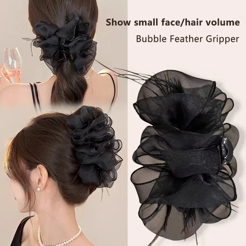 

Sweet Tulle Big Bow Hair Claw Clips For Women Solid Colours Elegant Floral Ponytail Clip Headdress Accessories