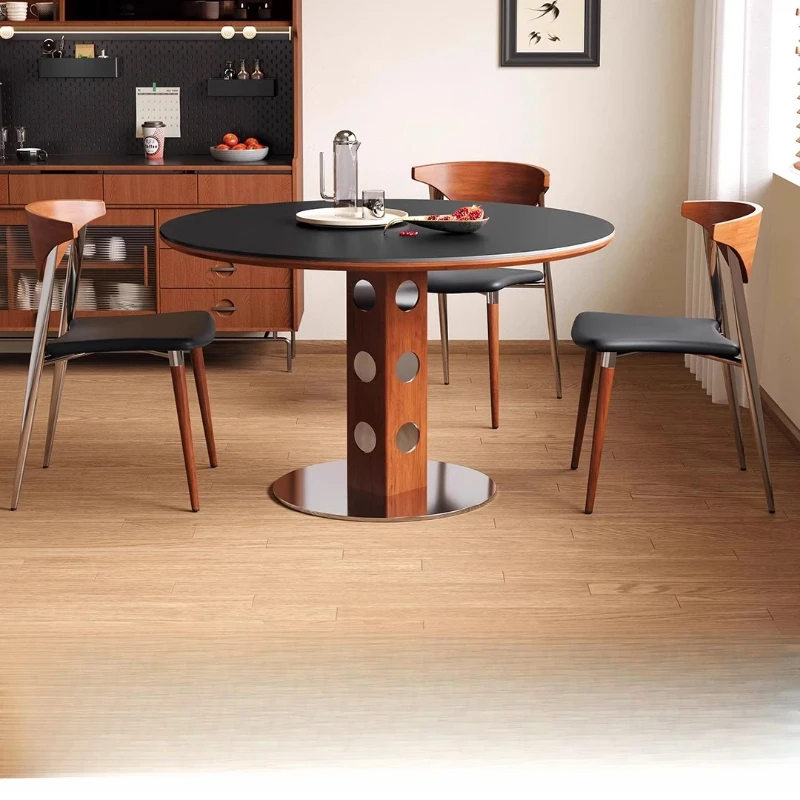 Medieval rock slab, round dining table for household use, solid wood round table