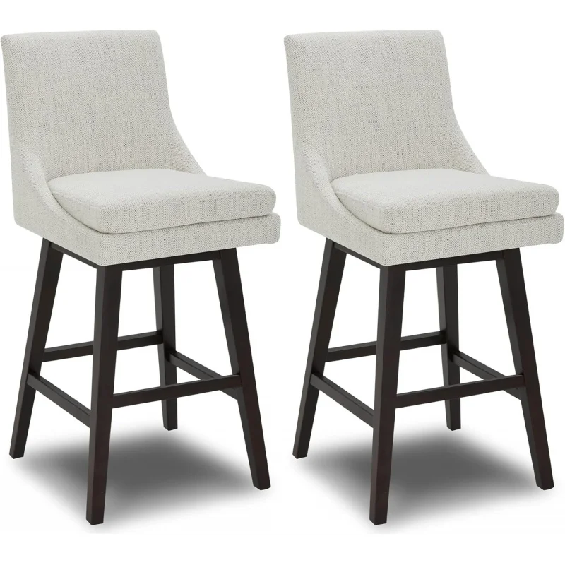 

Set of 2 Bar Height Swivel Barstool with Back, FSC Certified Upholstered Fabric, 30. H, Ivory
