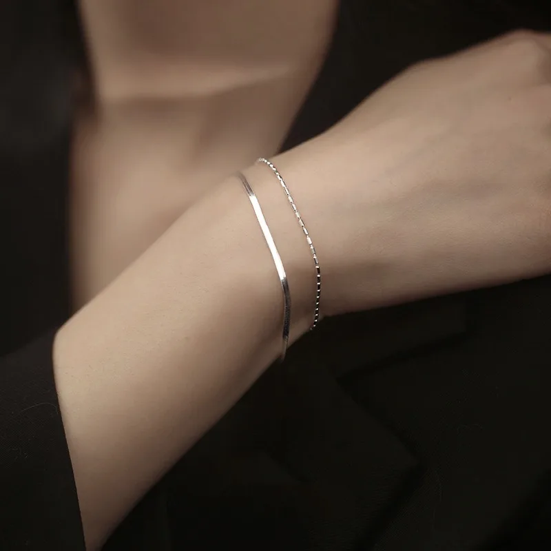 Trendy Minimalism 925 Sterling Silver Snake Chain Round Bead Chain Double-layer Bracelet for Woman Designer Jewelry Accessories
