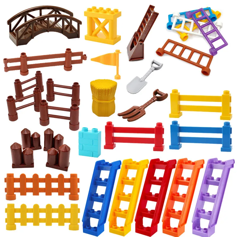 

Big Building Block City Farm Architecture Accessories Fence Pillar Bridge Ladder Compatible Duploed DIY Toys For Children Gift