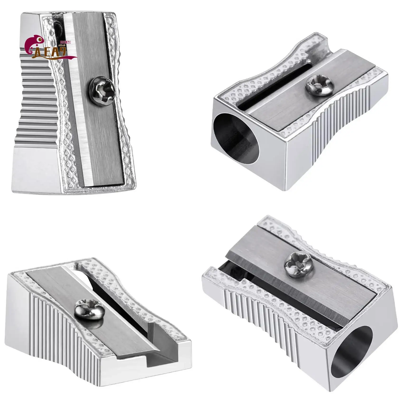 AEA9-48 Pack Metal Mini Pencil Sharpeners Bulk Handheld Silver Single Hole Aluminum Alloy Handheld Sharpener Manual Pencil