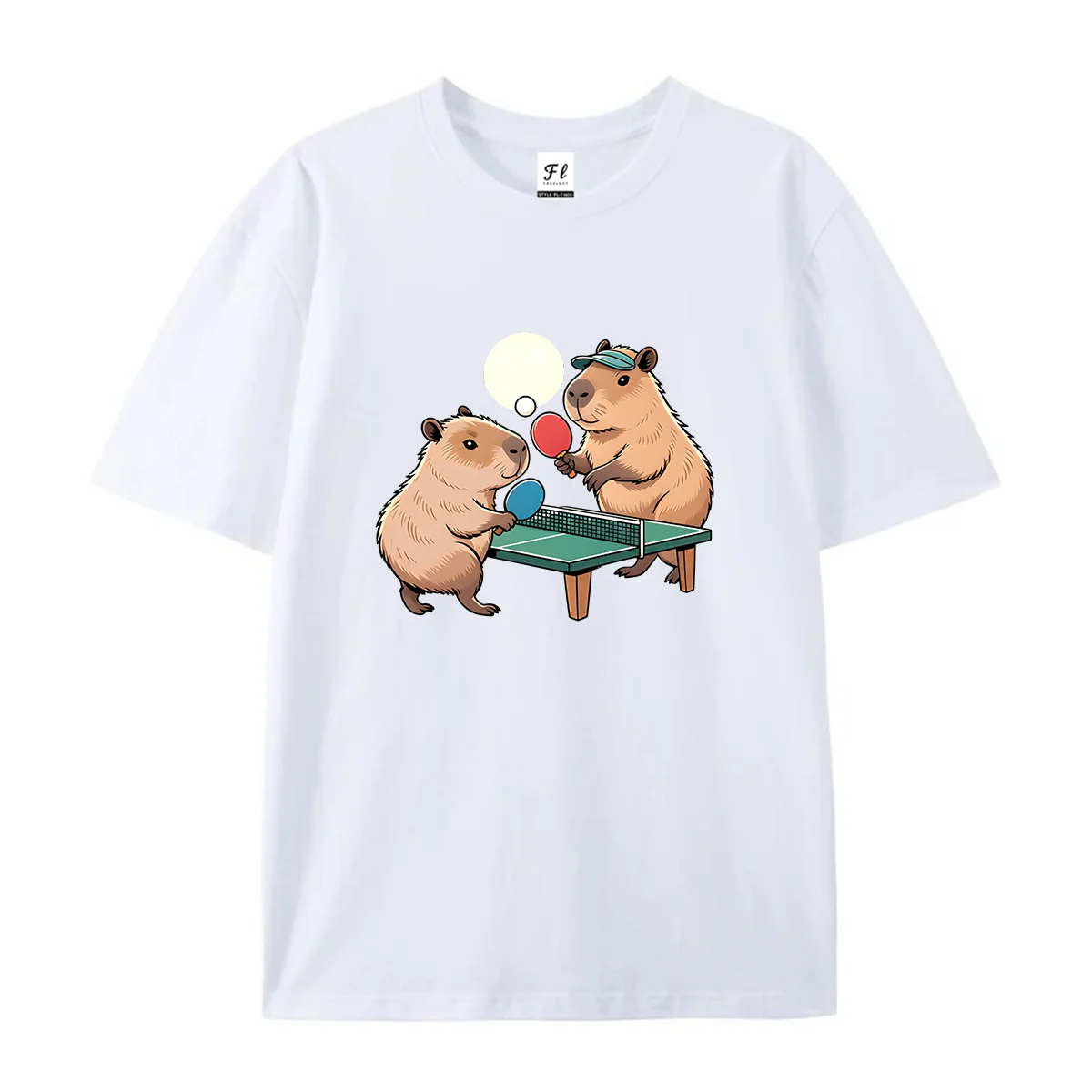 Women Cute Capybara Play Ping Pong Graphic T Shirt Summer O Neck Short Sleeve Cartoon Animal Table Tennis Sport Print Soft Tee