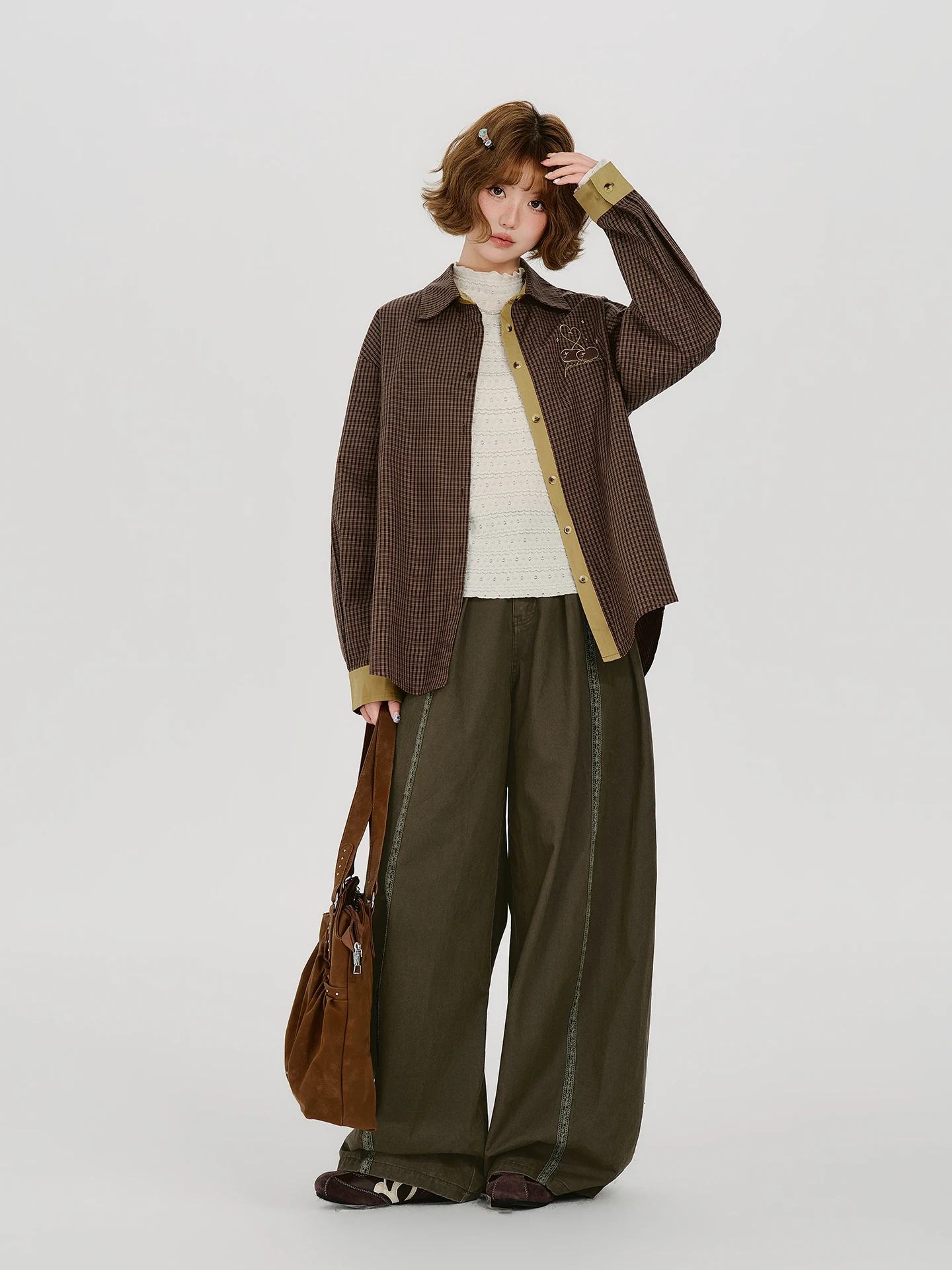 Girlyhalo American Retro Pleated Ruffle Straight Leg Casual Pants Women's Autumn New Loose High Waist Wide Leg Long Trousers