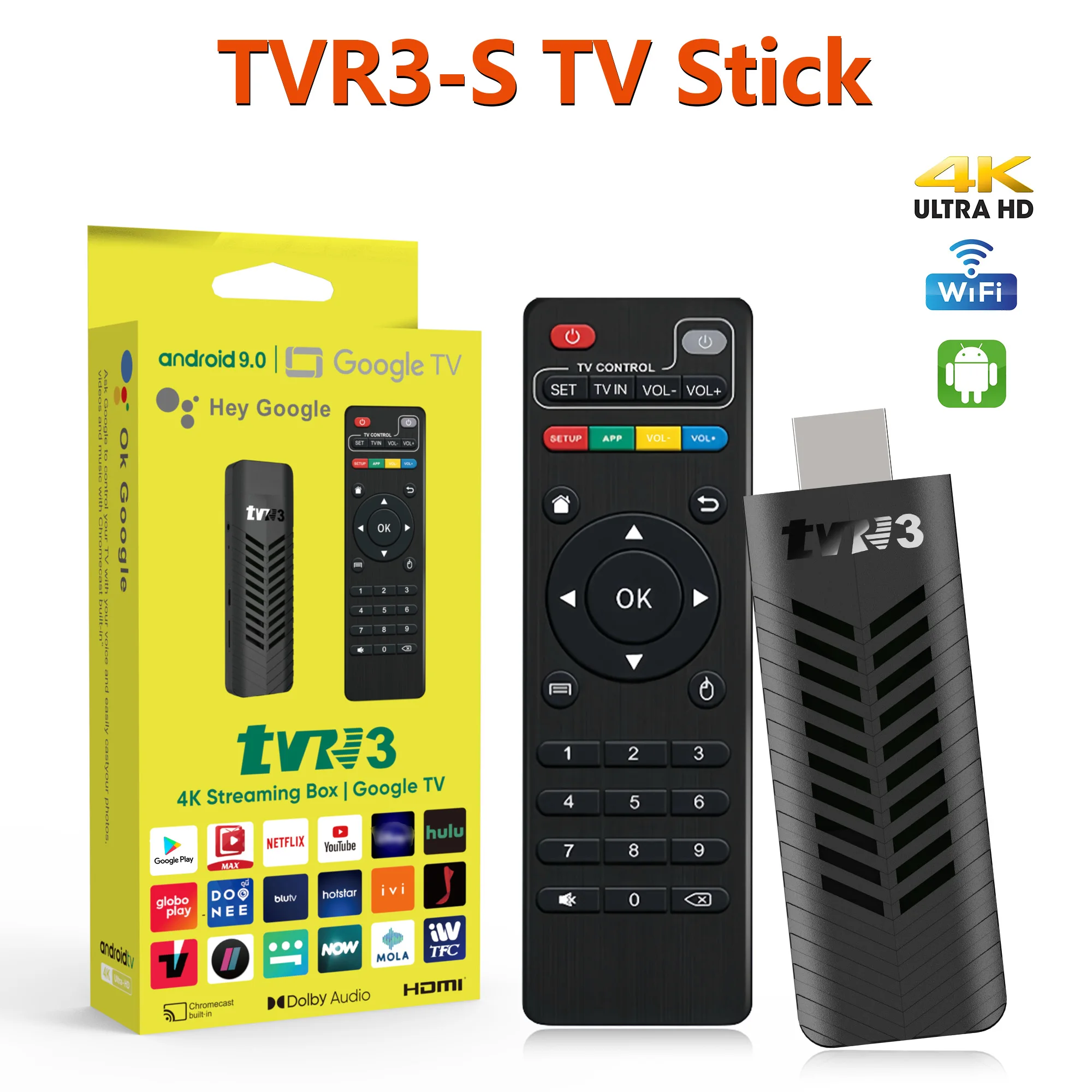 Mini TV Stick 4K Android TV TVR3-S con Cortex A53 Wifi 2.4G HDR10 Control remoto de YouTube Cine en casa Android TV Stick Box