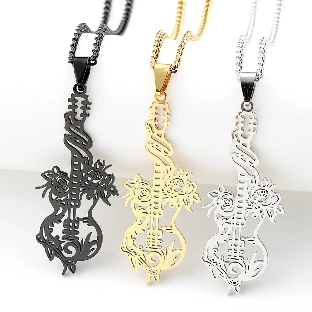 Collar con colgante de púa de guitarra de música rock para mujer/hombre, de acero inoxidable, estilo punk, con nota musical de bajo, cadena, regalo para fiesta, joyería