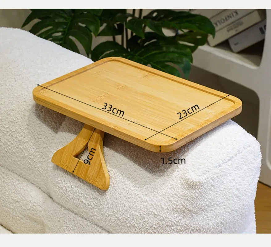 For Bamboo Wood Sofa Armrest Tray Integrated Phone Holder Lazy Breakfast Side Table For Sofa