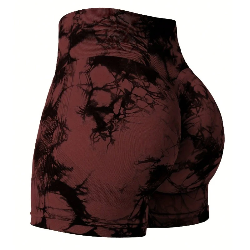 Fitness yogashorts voor dames Tie Dye yogashorts met hoge taille Sneldrogende strakke sportshorts Perzik heupcompressiesportbroeken