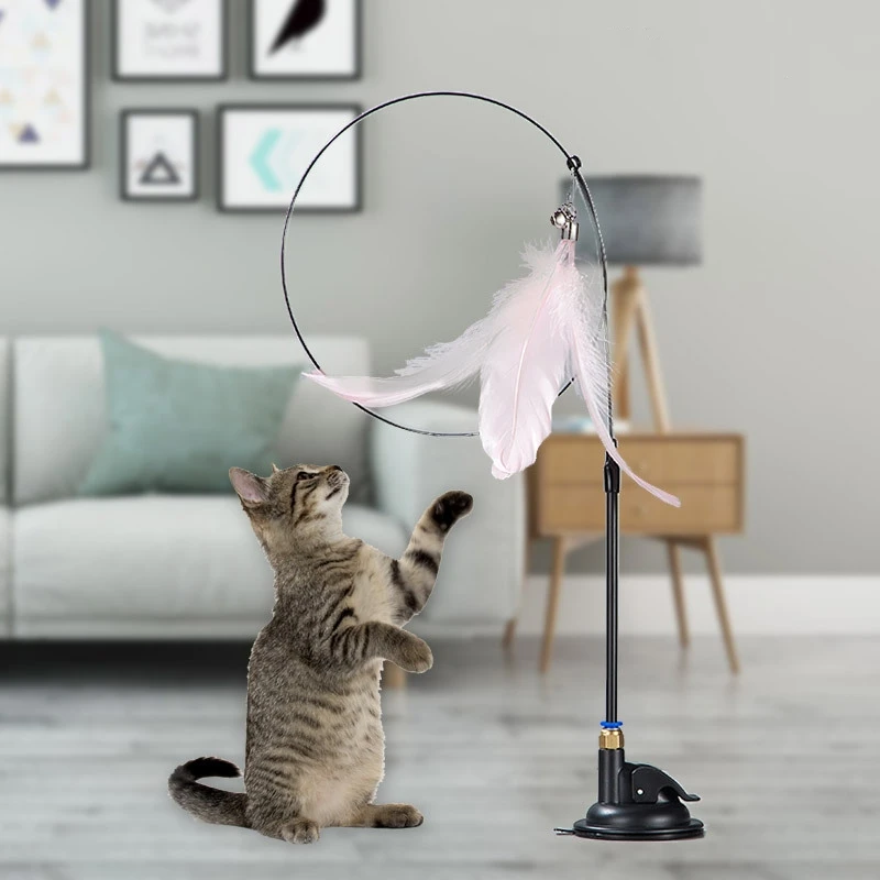 Upgraded models of strong suction cup steel wire long rod feather cat teaser cat high boredom boredom microphone toys supplies