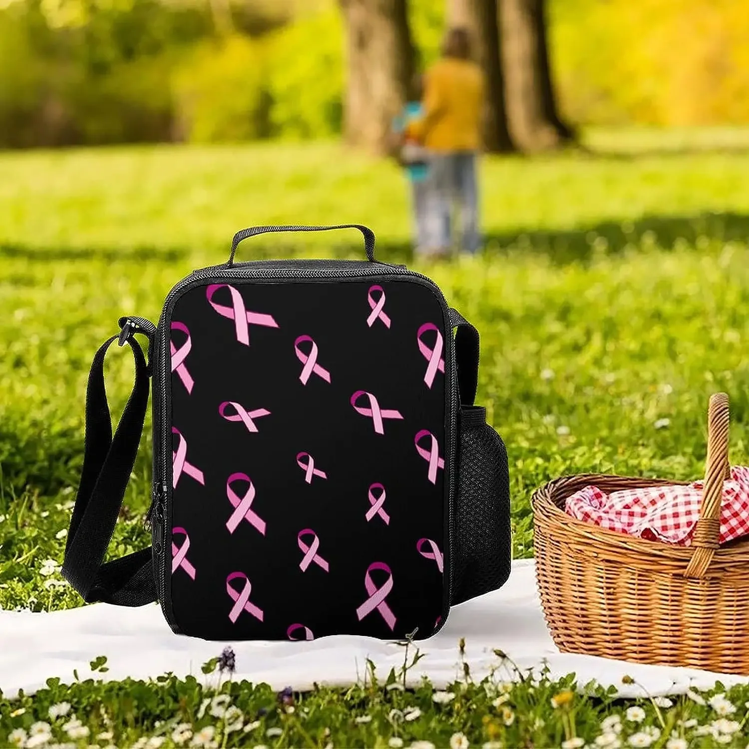 Bolsa de almuerzo con cinta rosa para concientización sobre el cáncer de mama, bolso enfriador aislado a prueba de fugas, caja Linda para el trabajo, Picnic, Camping con ajustable