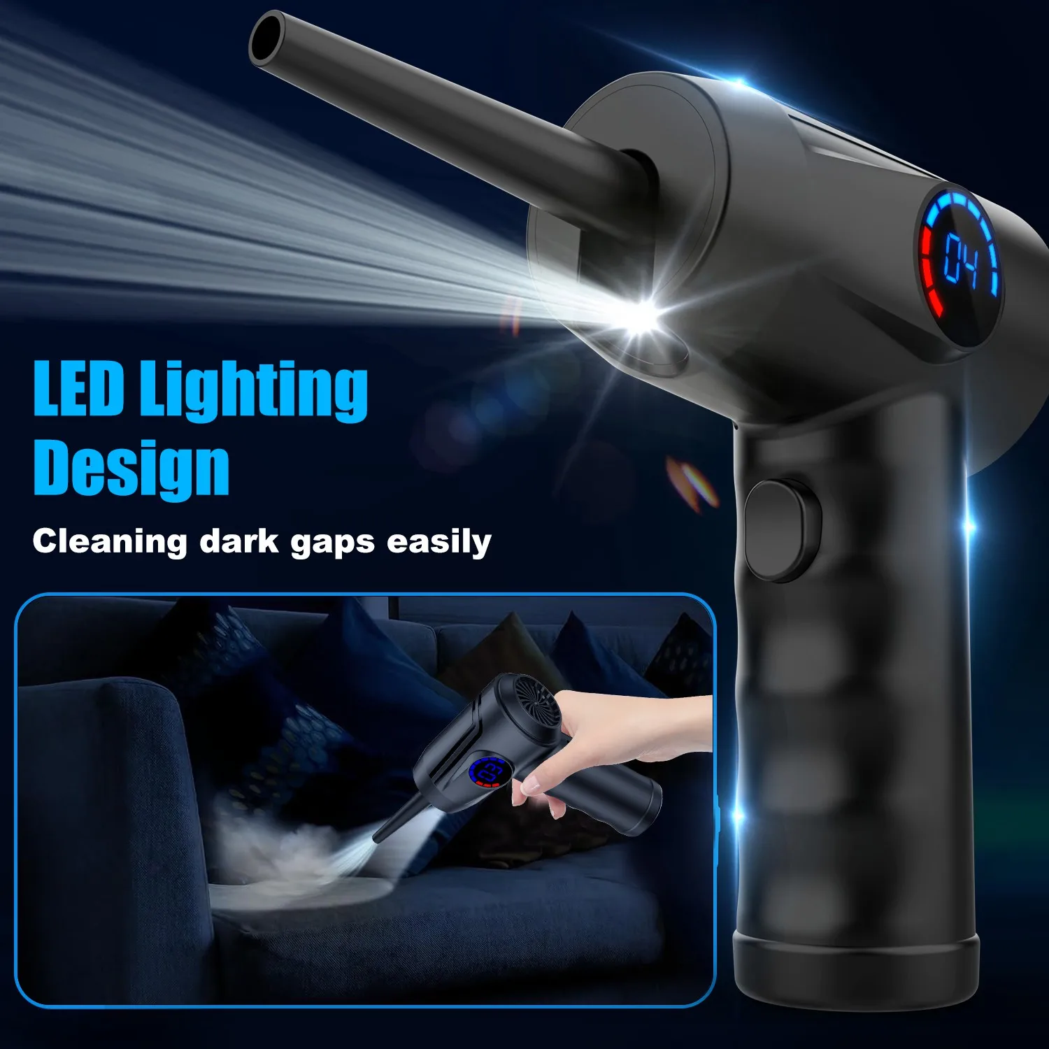 مسدس رش ضغط الهواء الكهربائي اللاسلكي متعدد الوظائف مع شاشة عرض كبيرة 4 سرعات لإزالة الغبار وضخ الهواء #2