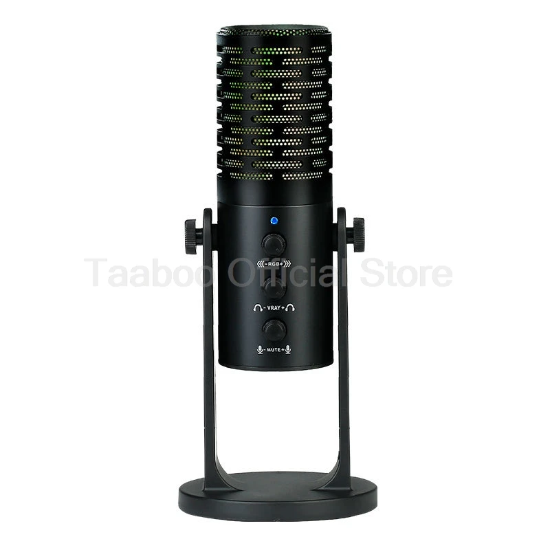 

USB Microphone Rotatable Computer Gaming Mic with RGB Light Sound Recording Tabletop Reverb Condenser Live Broadcast Microphone