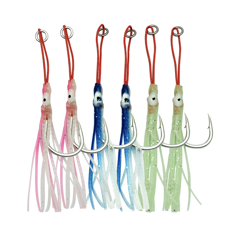 4pcs/lot Jig Assist Hook Single Hook jiging hook  Metal Jig High Carbon Steel With Feather Fishing Jig Hook